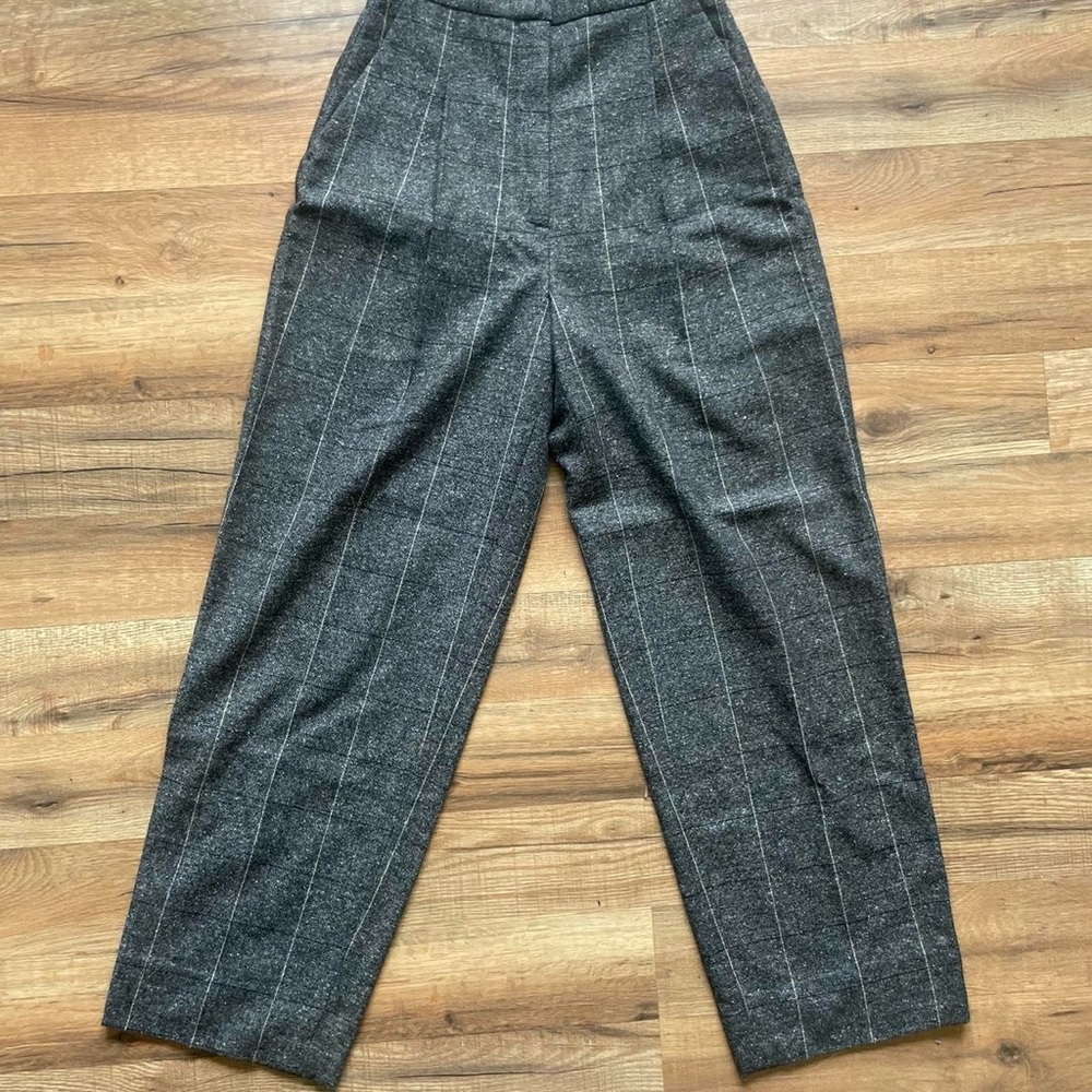 Sandro Paris Grey White Virgin Wool Blend Plaid Pants - 34